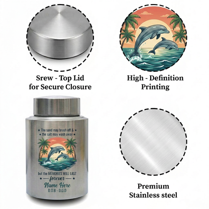 Personalized Dolphin Stainless Steel Cremation Urn for Human Ashes, Beach Ocean Lover Forever Tribute, Silver Black Gold Red Adult Mom Dad, Memorial Keepsake Urn, Memorial Gift, In Loving Memory - Image 3
