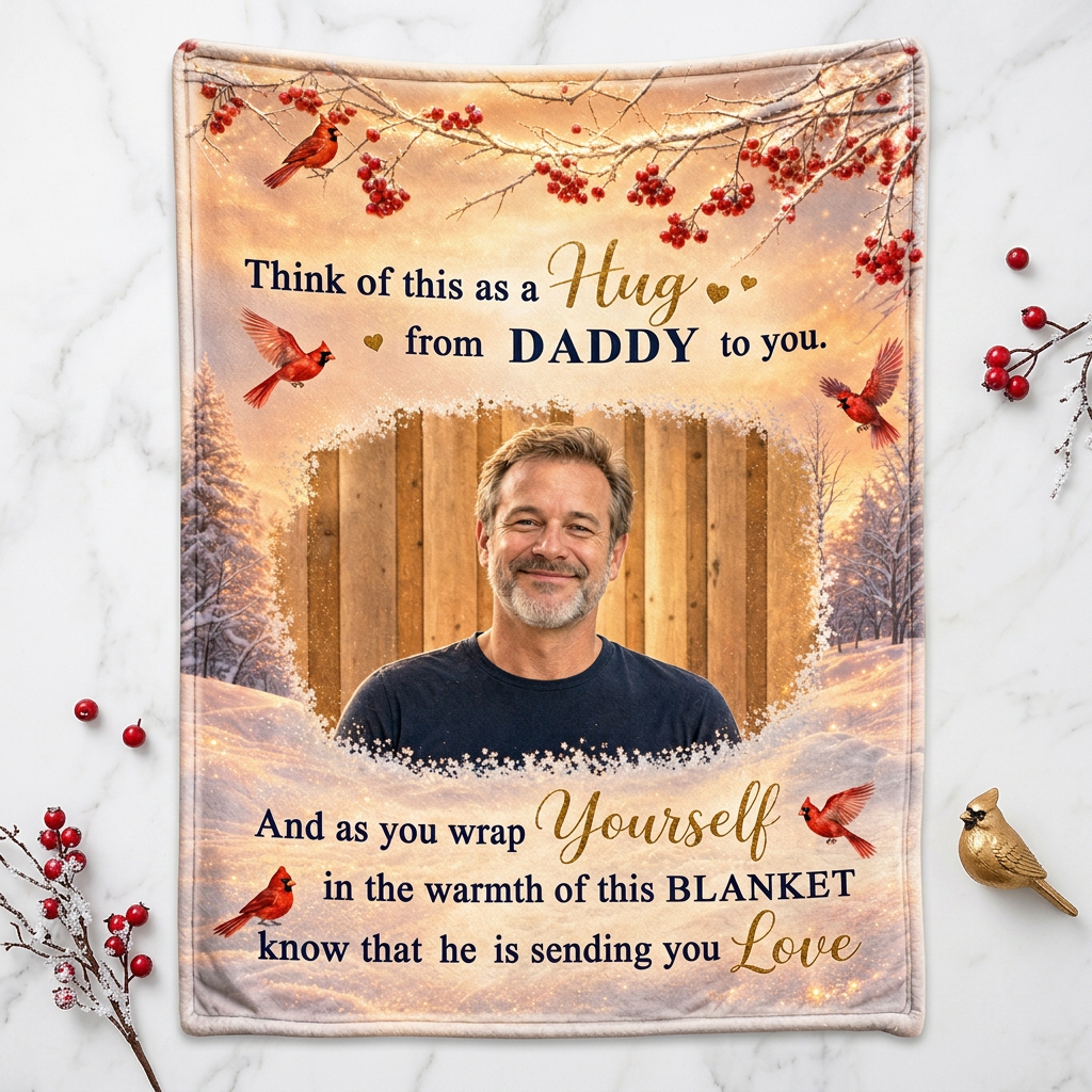 Personalized Memorial Cardinal Fleece Blanket - Loss of Father Photo Sympathy Gift, Sherpa - Image 3