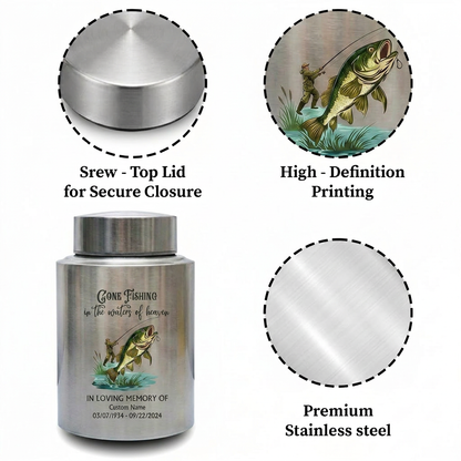 Personalized Bass Fishing Large Urns for Human Ashes Stainless Steel UV Printed Decorative Fisherman Keepsake 5.9x3.9 7.5x5.1 Memorial Keepsake Urn, Memorial Gift, In Loving Memory - Image 3