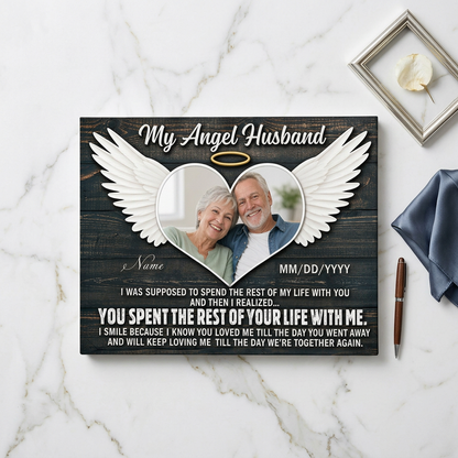 Personalized My Angel Husband Memorial Wall Canvas Gift for Loss of Husband Remembrance - Image 3