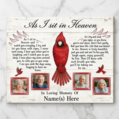 Personalized Cardinal Memorial Wall Canvas As I Sit In Heaven Sympathy Gift For Loved One - Image 3