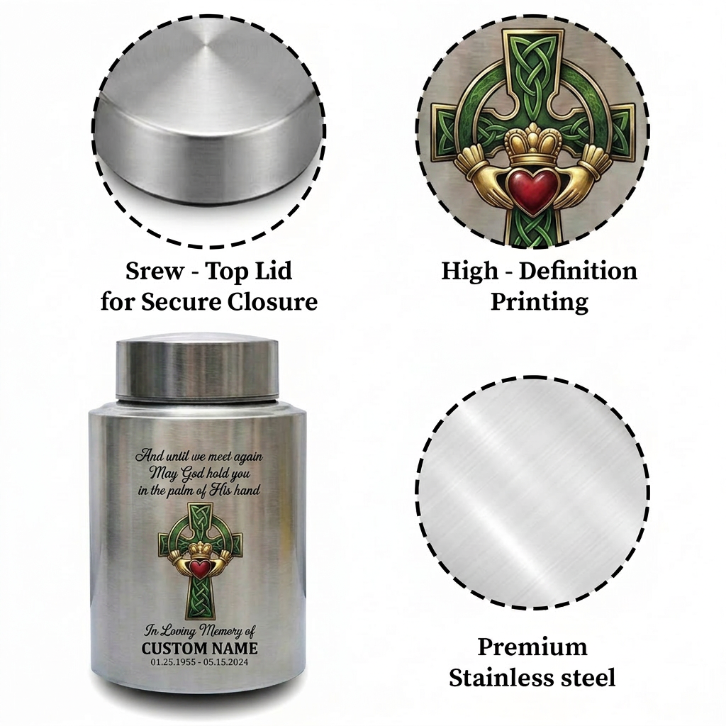 Personalized Irish Blessing UV Printed Cremation Urn for Human Ashes Bereavement Loss of Mother Father Funeral Display Silver Black Gold Red Memorial Keepsake Urn, Memorial Gift, In Loving Memory - Image 3