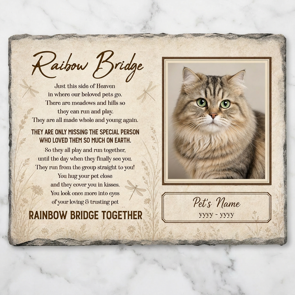 Personalized Rainbow Bridge Cat Memorial Garden Stone Rectangle for Pet Loss Gift - Image 3 | VNMGSREPR1-6IN-EHIEU_AI_0481 VNMGSREPR1-8IN-EHIEU_AI_0481