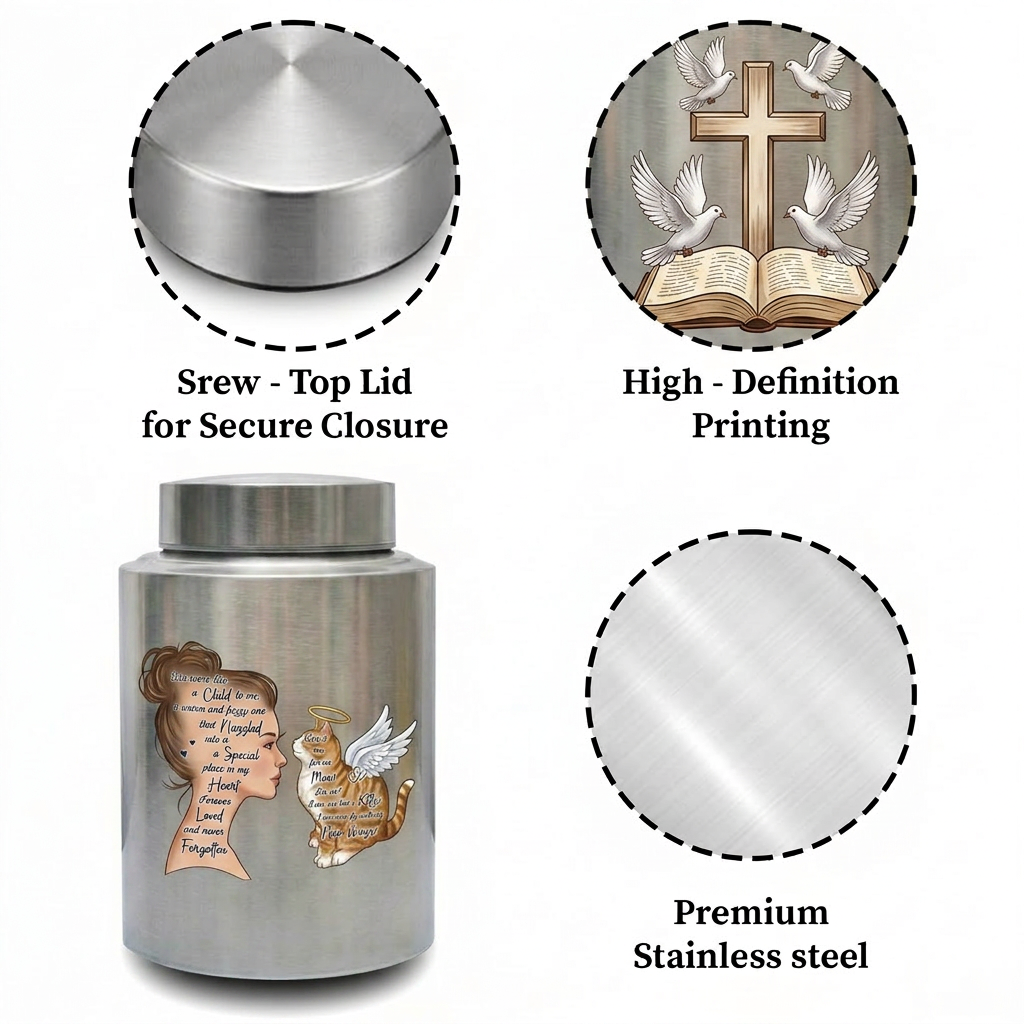 Angel Cat Silhouette Stainless Steel Decorative Cremation Urn For Cat Mom Dad Lovers Loss Of Pet Bereavement Sympathy Gift For Pet Owner Memorial Keepsake Urn, Memorial Gift, In Loving Memory - Image 3