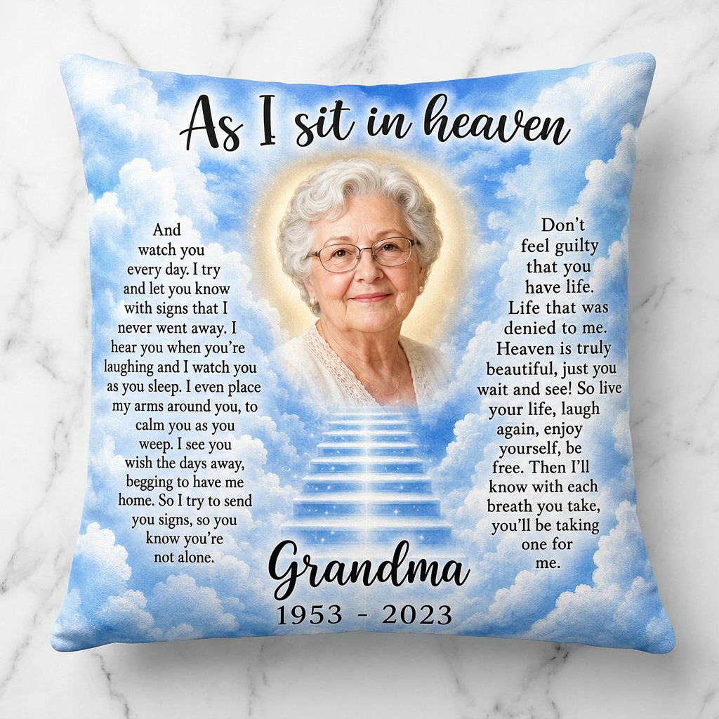 Personalized Grandma Memorial Photo Pillow - As I Sit In Heaven Sympathy Remembrance Gift - Image 3
