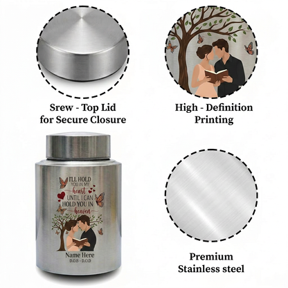 Personalized Couple In Heaven Butterfly Heart Stainless Steel Urn Loss Of Husband Widow Sympathy Bereavement Adult Ashes 2 Sizes Memorial Keepsake Urn, Memorial Gift, In Loving Memory - Image 3