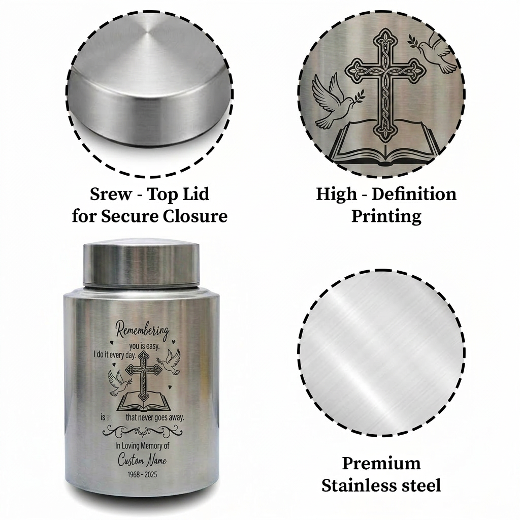 Personalized Doctor Nurse Medical Caduceus Stainless Steel Cremation Urn for Adult Ashes Large Custom UV Print Heartbeat Sympathy Tribute Memorial Keepsake Urn, Memorial Gift, In Loving Memory - Image 3