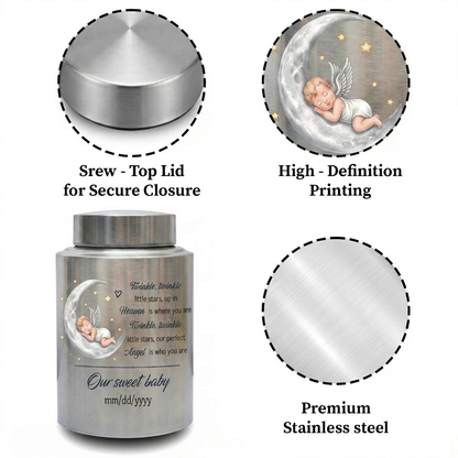 Personalized Baby Moon Stainless Steel Urn for Infant Child Boy Girl, Decorative Twinkle Star Nursery Urn, Custom Angel Funeral Ash Holder, Memorial Keepsake Urn, Memorial Gift, In Loving Memory - Image 3