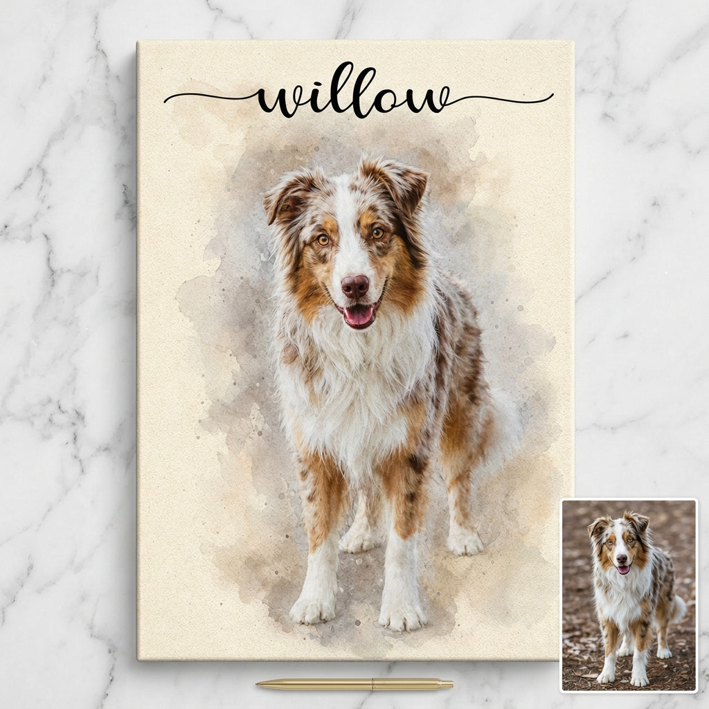 Personalized Dog Memorial Watercolor Portrait Wall Canvas, Custom Pet Photo Gift - Image 3