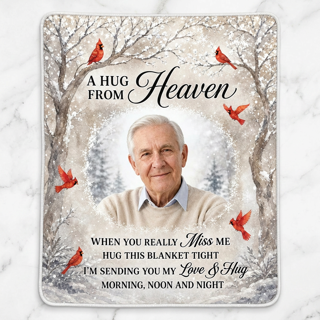 Personalized Photo Memorial Fleece Blanket - A Hug From Heaven Sympathy Gift for Family - Image 3