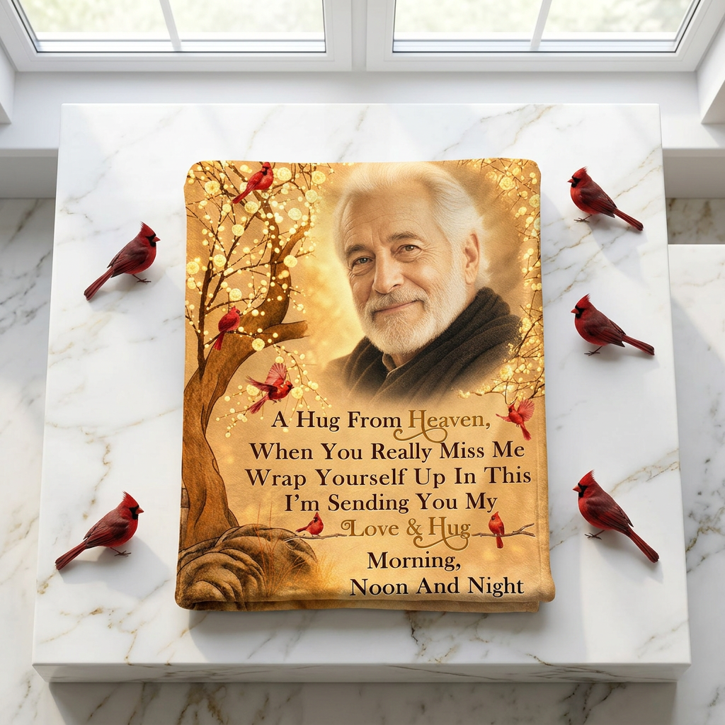 Personalized Photo Memorial Fleece Blanket - A Hug From Heaven Cardinal Sympathy Gift - Image 3