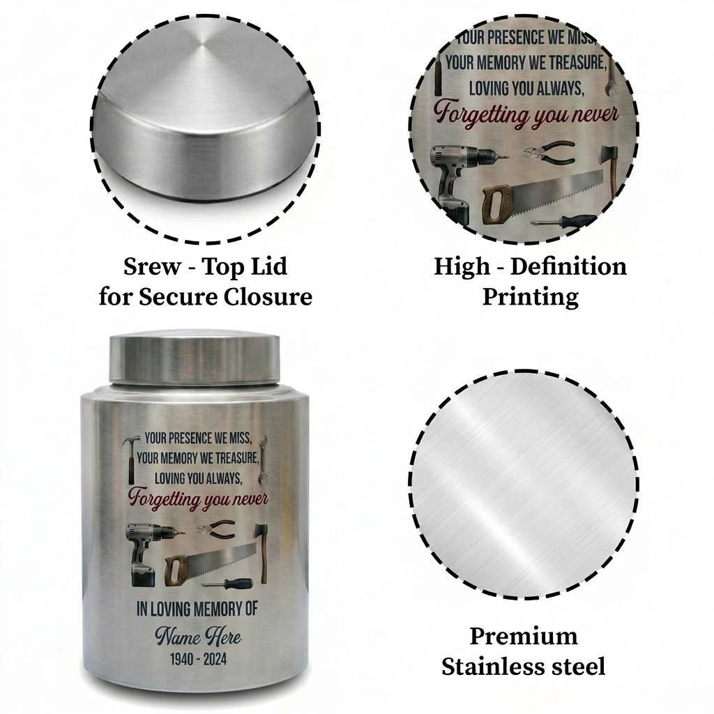 Personalized Dad Father UV Printed Cremation Urn for Human Ashes Loss of Husband Grandfather Men Funeral Display Adult Size Memorial Keepsake Urn, Memorial Gift, In Loving Memory - Image 3