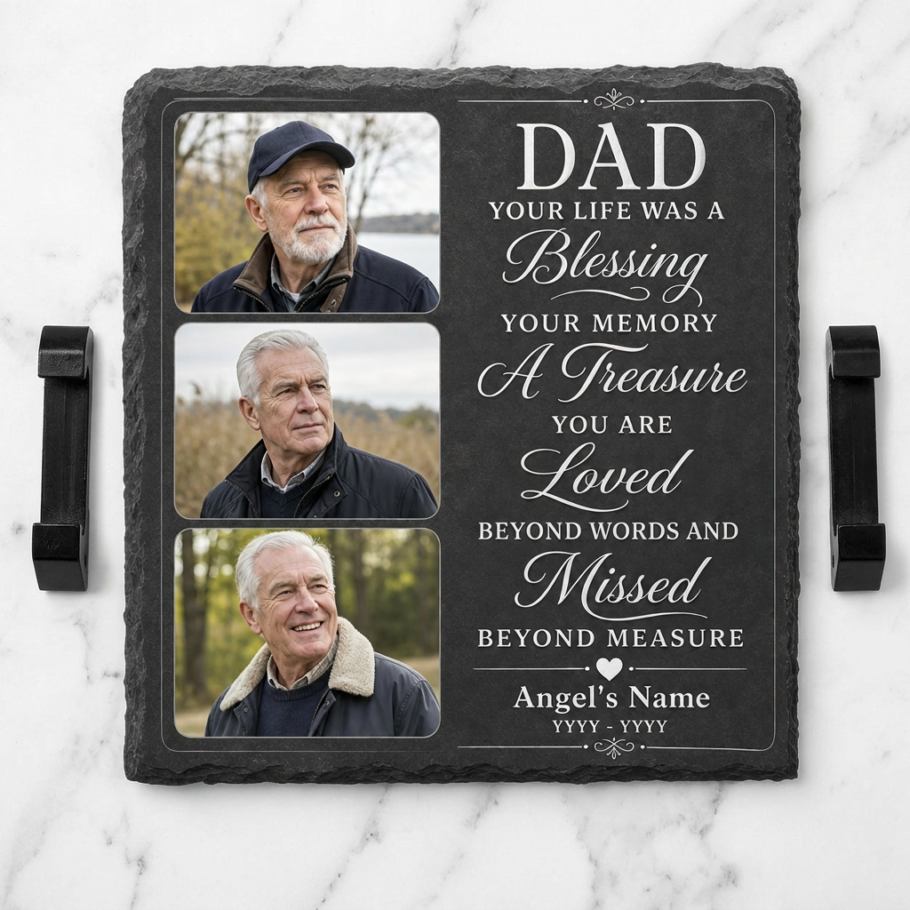 Personalized Dad Memorial Photo Slate Garden Stone, Father Remembrance Gift - Image 3 | VNMGSREPR1-6IN-EHIEU_AI_0433 VNMGSREPR1-8IN-EHIEU_AI_0433