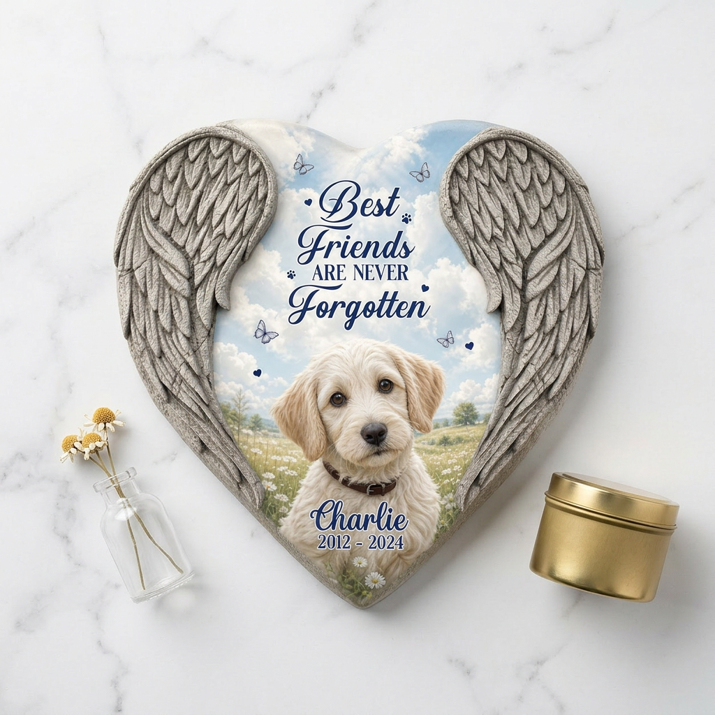 Personalized Heart Shaped Pet Memorial Garden Stone – Angel Wing Dog Loss Gift - Image 3 | VNMGSREPR1-6IN-EHIEU_AI_0413 VNMGSREPR1-8IN-EHIEU_AI_0413