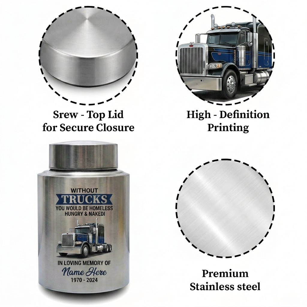 Personalized Semi Truck Driver Angel Wings Without Trucks You Would Be Homeless Stainless Steel Cremation Urns for Human Ashes Dad Husband Memorial Keepsake Urn, Memorial Gift, In Loving Memory - Image 3