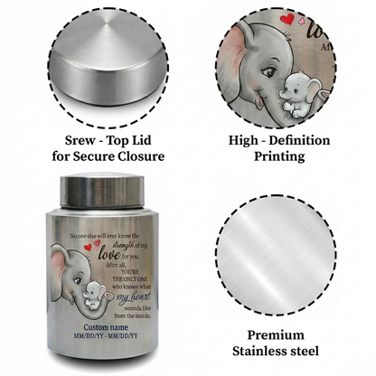 Personalized Baby Elephant Stainless Steel Cremation Urn for Infant Child Boy Girl, Mother to Child Pregnancy Loss Miscarriage Remembrance Memorial Keepsake Urn, Memorial Gift, In Loving Memory - Image 3