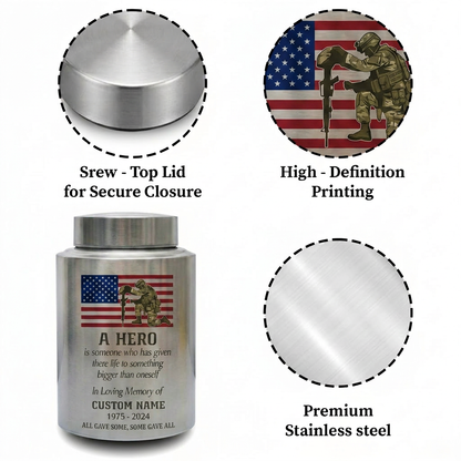 Personalized Military Veteran Hero Quote Stainless Steel Urn for Soldier Army Armed Forces Tribute Funeral Service Bereavement Small Large Memorial Keepsake Urn, Memorial Gift, In Loving Memory - Image 3