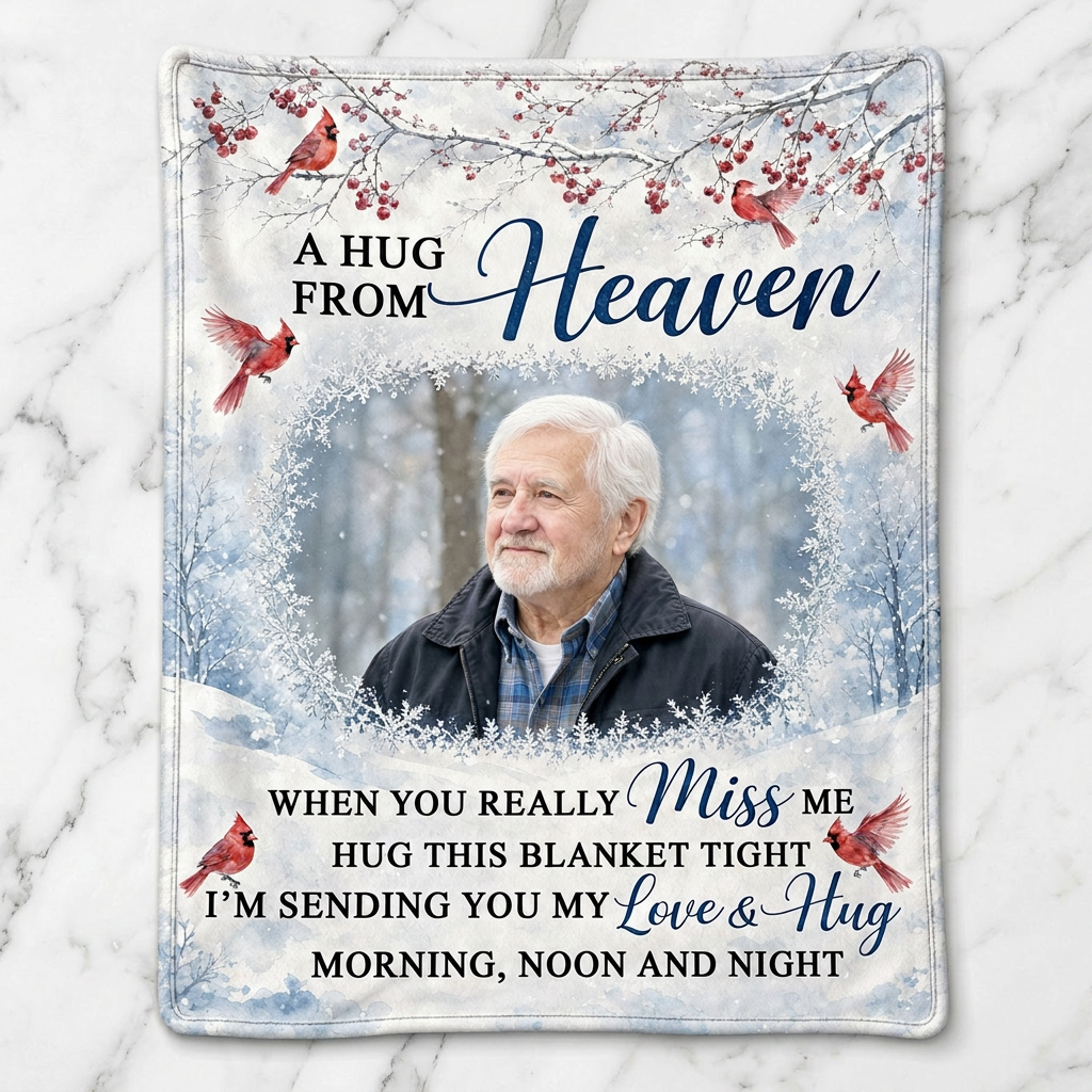 Personalized Photo Memorial Fleece Blanket - A Hug From Heaven Cardinal Sympathy Gift - Image 3
