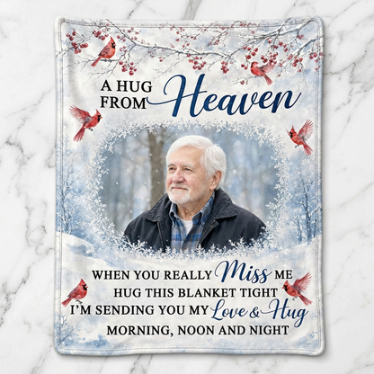 Personalized Photo Memorial Fleece Blanket - A Hug From Heaven Cardinal Sympathy Gift - Image 3