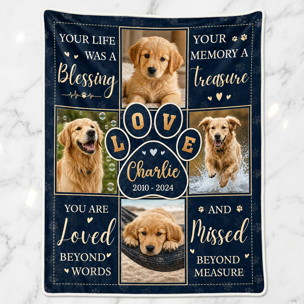 Personalized Pet Memorial Fleece Blanket for Dog Owners - Custom Photo Dog Loss Keepsake Gift - Image 3