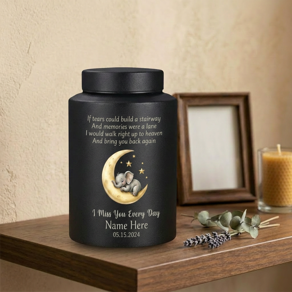Personalized Angel Baby Stairway to Heaven Stainless Steel Large Urn for Ashes, Infant Loss Remembrance Bereavement Sympathy, Memorial Keepsake Urn, Memorial Gift, In Loving Memory - Image 4