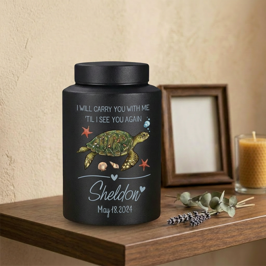 Personalized Turtle UV Printed Stainless Steel Cremation Urns For Ashes, Custom Pet Loss Remembrance Or Turtle Lover Bereavement Condolence, Memorial Keepsake Urn, Memorial Gift, In Loving Memory - Image 4