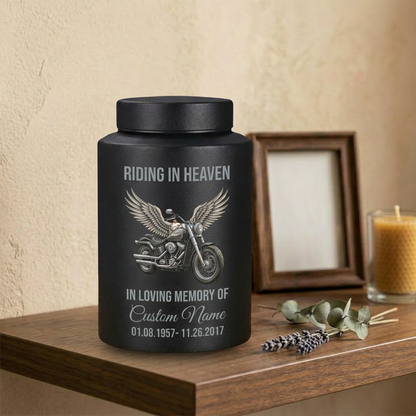 Personalized Motorcycle Riding in Heaven Stainless Steel Ash Holder for Adult Male Dad Biker Funeral Display Large Capacity Memorial Keepsake Urn, Memorial Gift, In Loving Memory - Image 4