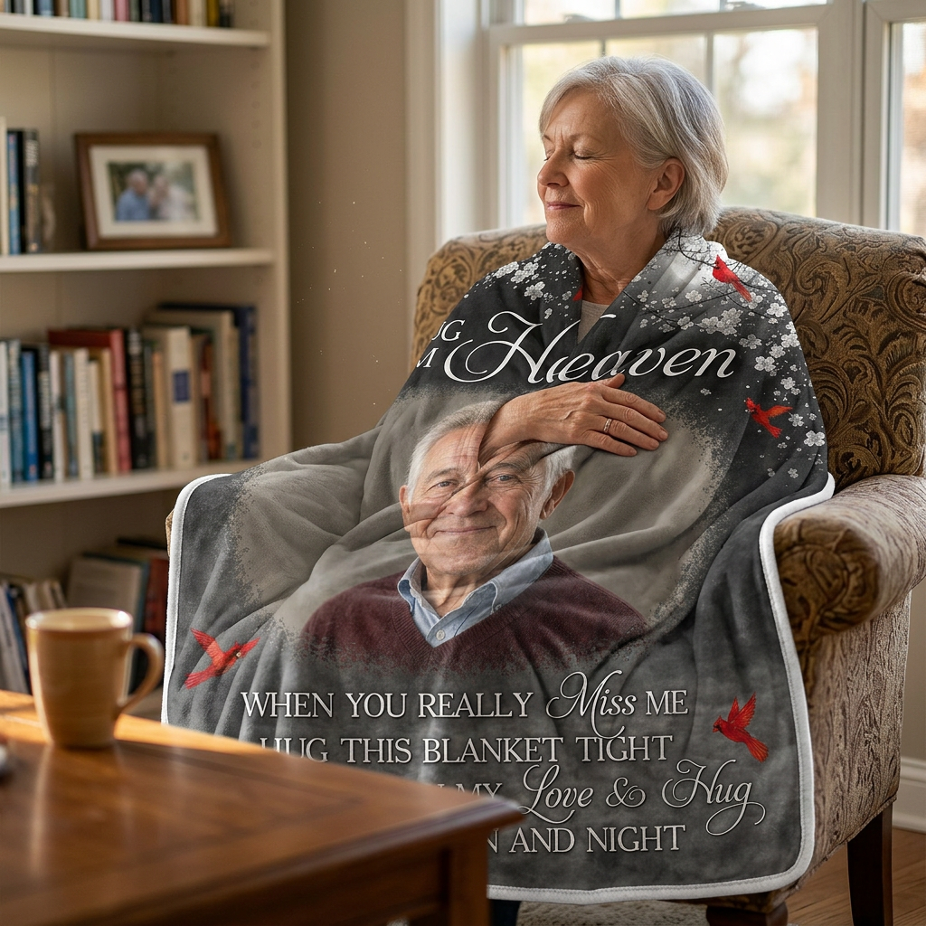 Personalized A Hug From Heaven Memorial Fleece Blanket - Sympathy Gift for Loss of Loved One - Image 4