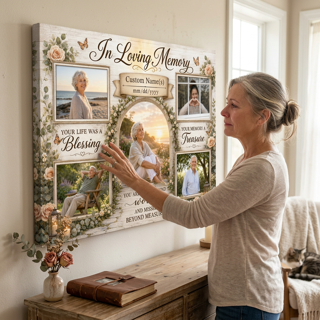 Personalized Memorial Photo Collage Wall Canvas In Loving Memory Sympathy Remembrance Gift - Image 4
