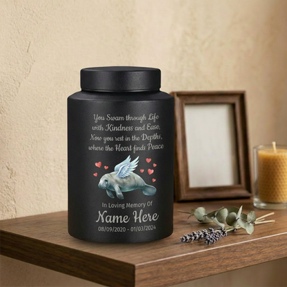 Personalized Manatee Beach Ocean Stainless Steel UV Printed Loss Of Loved One Marine Enthusiast Remembrance Keepsake Small Large Memorial Keepsake Urn, Memorial Gift, In Loving Memory - Image 4