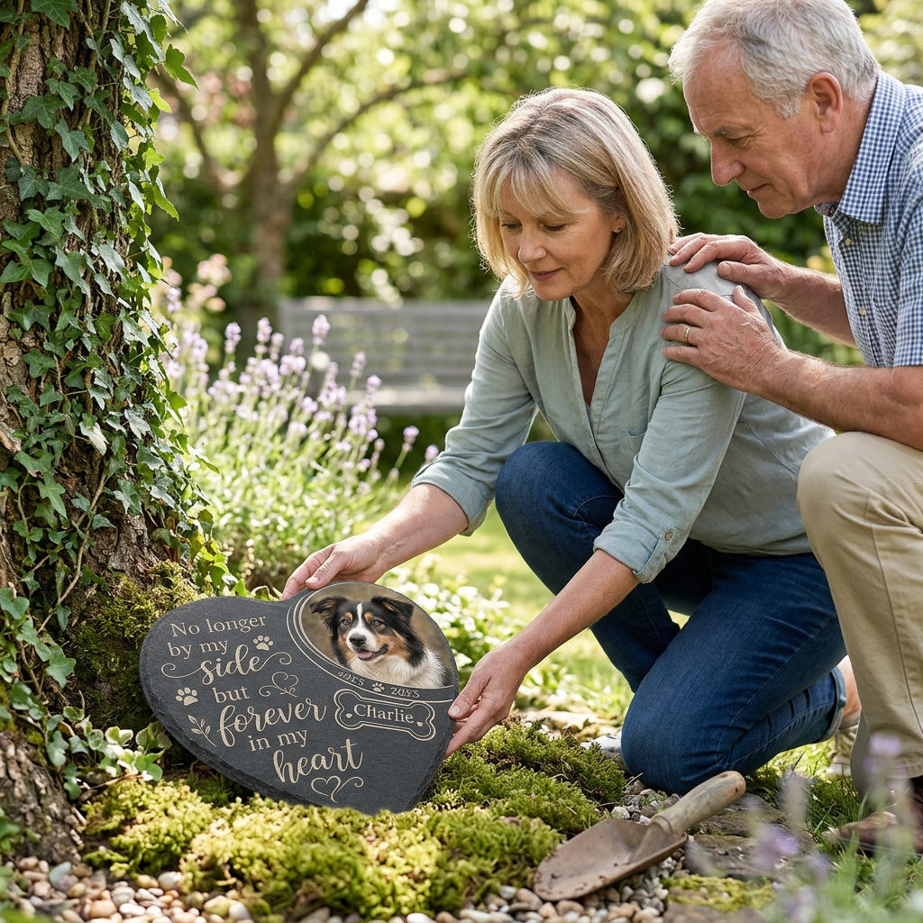 Personalized Heart-Shaped Pet Memorial Garden Stone with Photo for Dog Loss - Image 4 | VNMGSREPR1-6IN-EHIEU_AI_0419 VNMGSREPR1-8IN-EHIEU_AI_0419