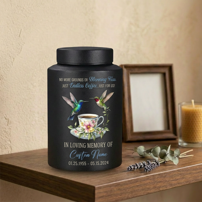 Personalized Coffee Design Stainless Steel Cremation Urn For Coffee Lovers, Morning Brew Tribute Custom Name Dates, 2 Size Options, Memorial Keepsake Urn, Memorial Gift, In Loving Memory - Image 4