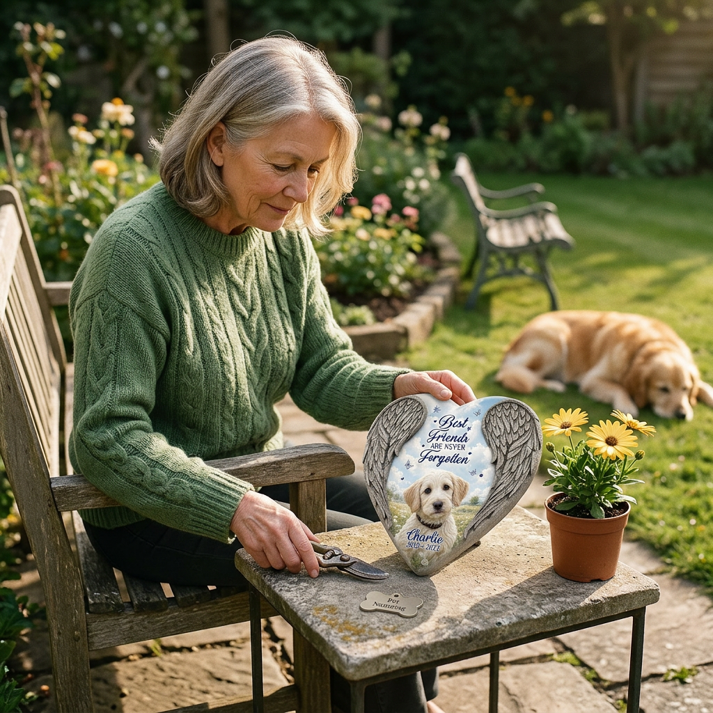 Personalized Heart Shaped Pet Memorial Garden Stone – Angel Wing Dog Loss Gift - Image 4 | VNMGSREPR1-6IN-EHIEU_AI_0413 VNMGSREPR1-8IN-EHIEU_AI_0413