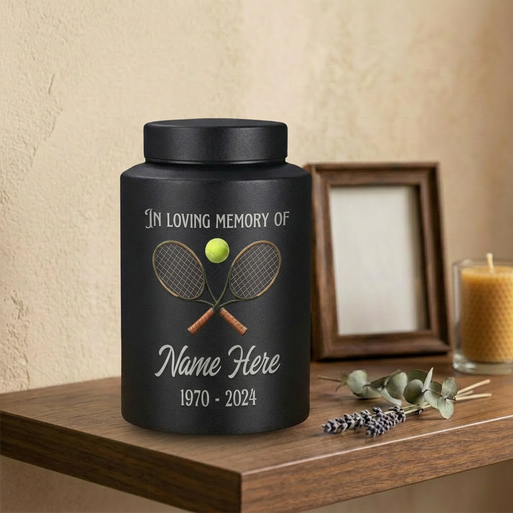 Personalized Tennis Stainless Steel Large Cremation Urn for Human Ashes Sports Fan Athlete Loss Remembrance Custom Name and Dates, Memorial Keepsake Urn, Memorial Gift, In Loving Memory - Image 4