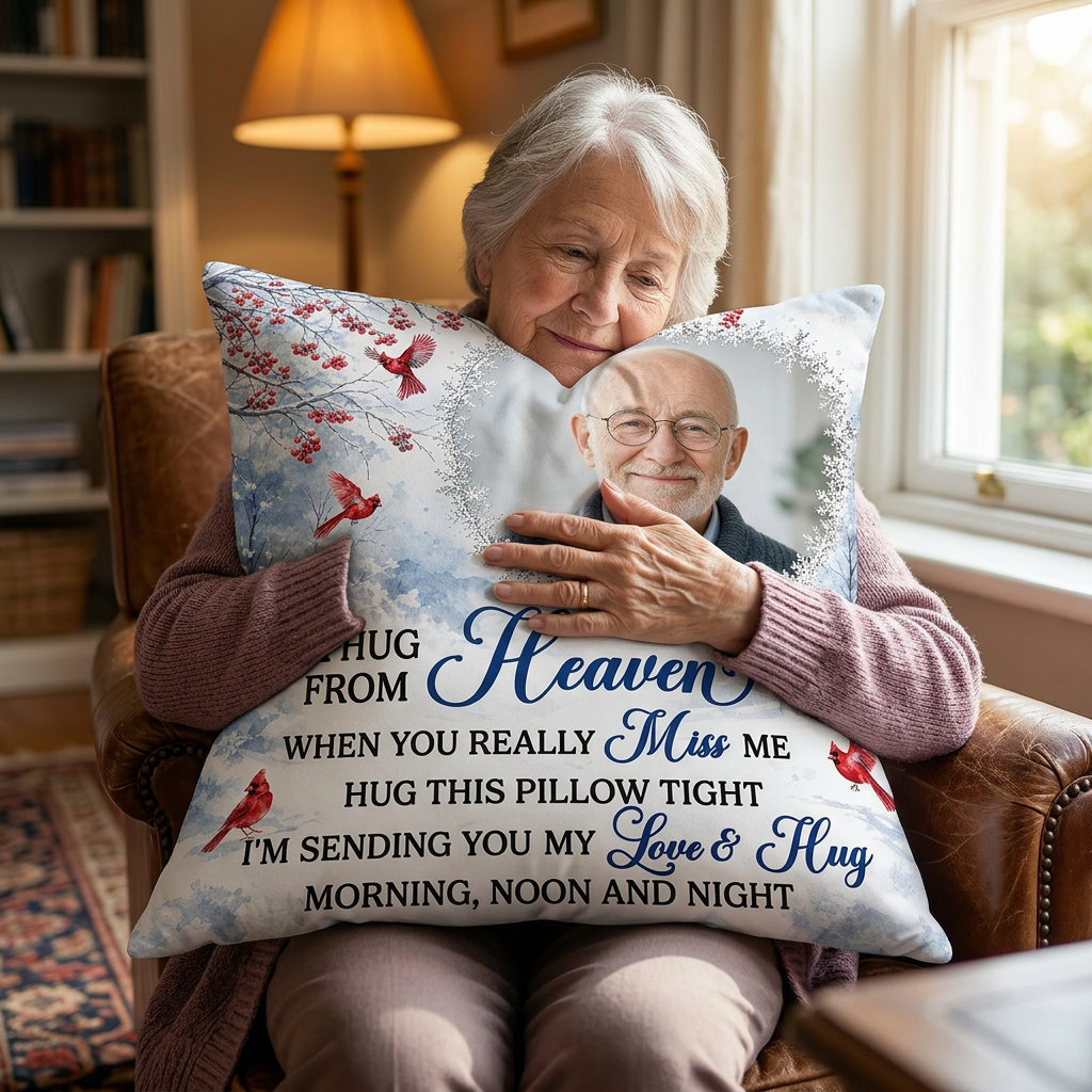 Personalized Photo Memorial Pillow - A Hug From Heaven Cardinal Sympathy Gift for Loss of Loved One - Image 4