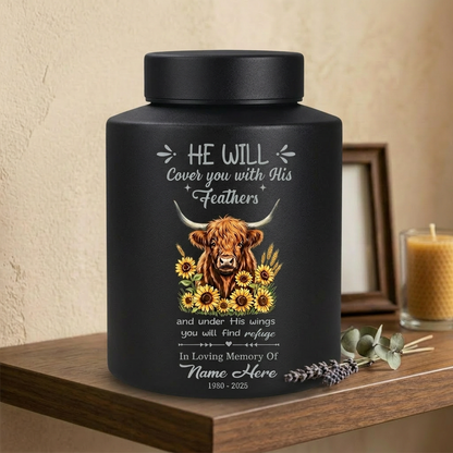 Personalized Highland Cow Christian Bible Verse Stainless Steel Cremation Urn for Human Ashes, Custom Religious Bereavement Sympathy Present, Memorial Keepsake Urn, Memorial Gift, In Loving Memory - Image 4