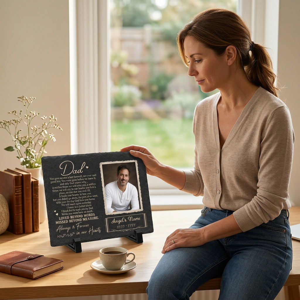 Personalized Dad Memorial Garden Stone – Rectangle Slate Gift for Loss of Father - Image 4 | VNMGSREPR1-6IN-EHIEU_AI_0476 VNMGSREPR1-8IN-EHIEU_AI_0476