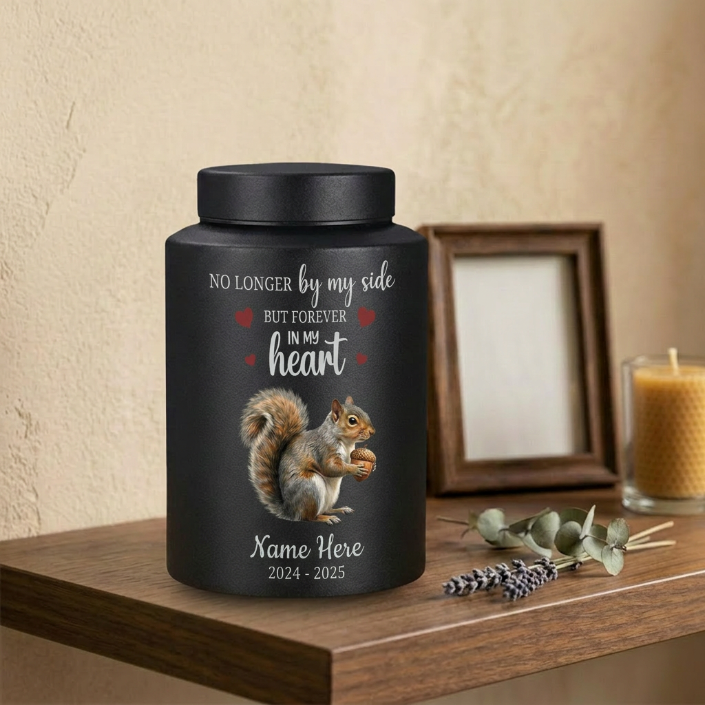 Personalized Squirrel Stainless Steel Cremation Urn for Human Ashes, Pet Loss Custom UV Print Container, No Longer By My Side Quote, Memorial Keepsake Urn, Memorial Gift, In Loving Memory - Image 4