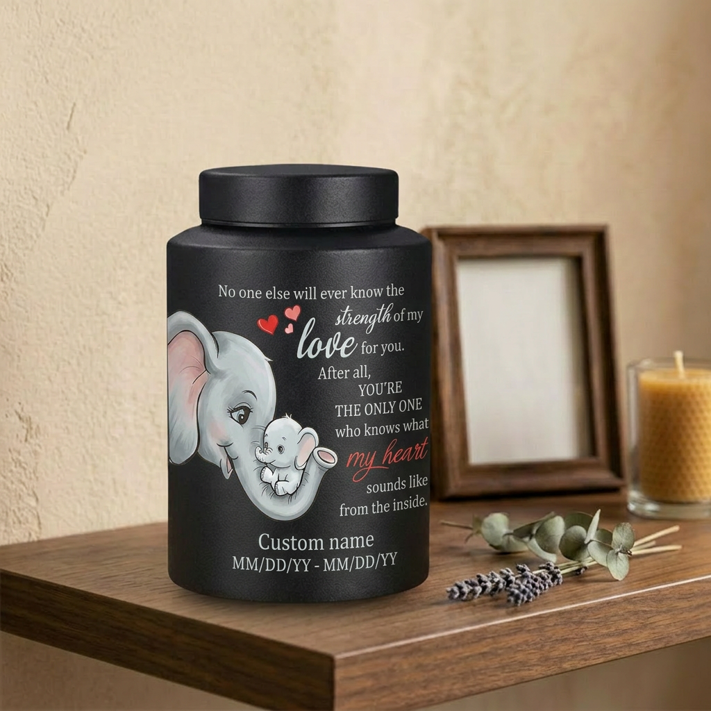 Personalized Baby Elephant Stainless Steel Cremation Urn for Infant Child Boy Girl, Mother to Child Pregnancy Loss Miscarriage Remembrance Memorial Keepsake Urn, Memorial Gift, In Loving Memory - Image 4