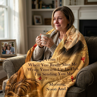 Personalized Photo Memorial Fleece Blanket - A Hug From Heaven Cardinal Sympathy Gift - Image 4