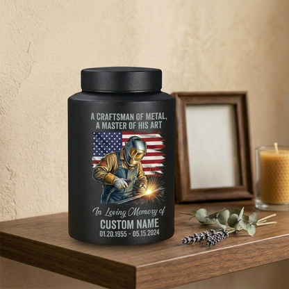 Personalized Welder Craftsman Stainless Steel Cremation Urn for Human Ashes, Custom Name Date Bereavement Sympathy Gift for Father Husband, Memorial Keepsake Urn, Memorial Gift, In Loving Memory - Image 4
