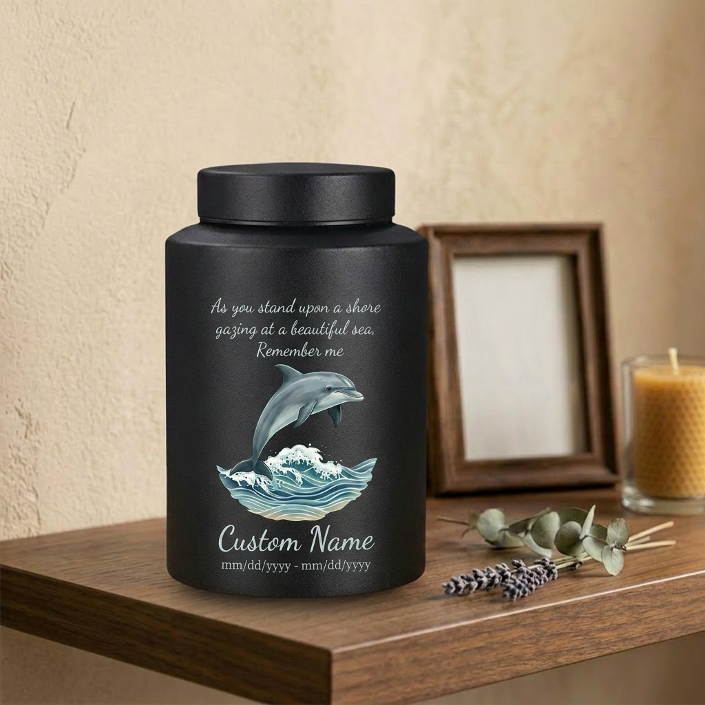 Personalized Dolphin Ocean Beach Themed UV Printed Metal Funeral Ash Container For Mom Dad Adult Male Female Large Cremation Memorial Keepsake Urn, Memorial Gift, In Loving Memory - Image 4