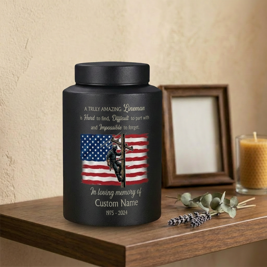 Personalized Lineman Electrician Stainless Steel Urn for Human Ashes Dad Husband Powerline Worker Tribute Custom Name Date UV Print Memorial Keepsake Urn, Memorial Gift, In Loving Memory - Image 4