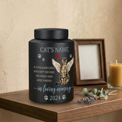 Personalized Angel Cat Silhouette Stainless Steel Pet Loss Bereavement Gift for Cat Mom Dad Custom Feline Remembrance Decor 5.9x3.9 or 7.5x5.1 in Memorial Keepsake Urn, Memorial Gift, In Loving Memory - Image 4
