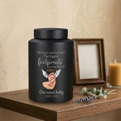 Personalized Baby Footprints Infant Loss Stainless Steel Urn, Child Bereavement Keepsake Custom Dates, Two Sizes 5.9x3.9 7.5x5.1, Memorial Keepsake Urn, Memorial Gift, In Loving Memory - Image 4