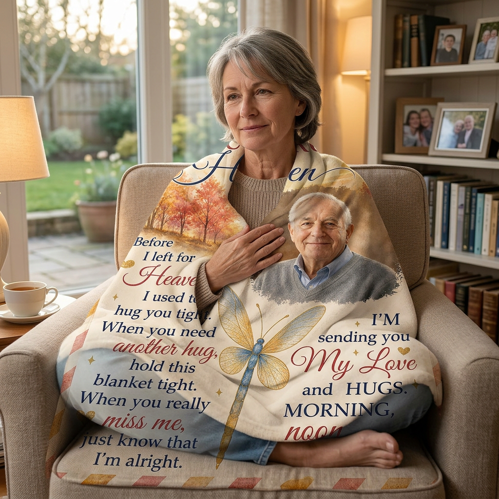 Personalized Photo Memorial Fleece Blanket - A Hug From Heaven Sympathy Gift for Loss of Dad - Image 4