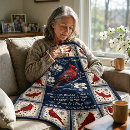 Personalized Cardinal Memorial Fleece Blanket - A Hug From Heaven Gift for Loss of Mom - Image 4