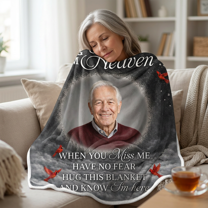 Personalized Photo Memorial Fleece Blanket - A Hug From Heaven Cardinal Sympathy Gift for Dad - Image 4