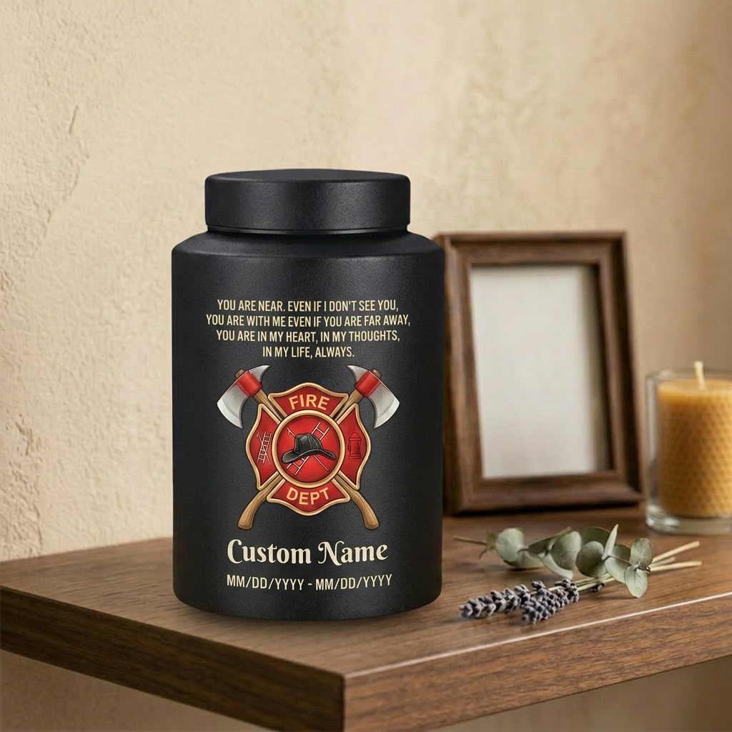 Personalized Firefighter Maltese Cross Stainless Steel Cremation Urn For Adult Ashes Loss Of Father Husband Hero Tribute Black Silver Gold Memorial Keepsake Urn, Memorial Gift, In Loving Memory - Image 4