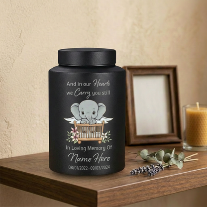 Personalized Baby Elephant UV Printed Stainless Steel Urn For Infant Child Loss Bereavement, Silver Black Gold Red Display, Memorial Keepsake Urn, Memorial Gift, In Loving Memory - Image 4